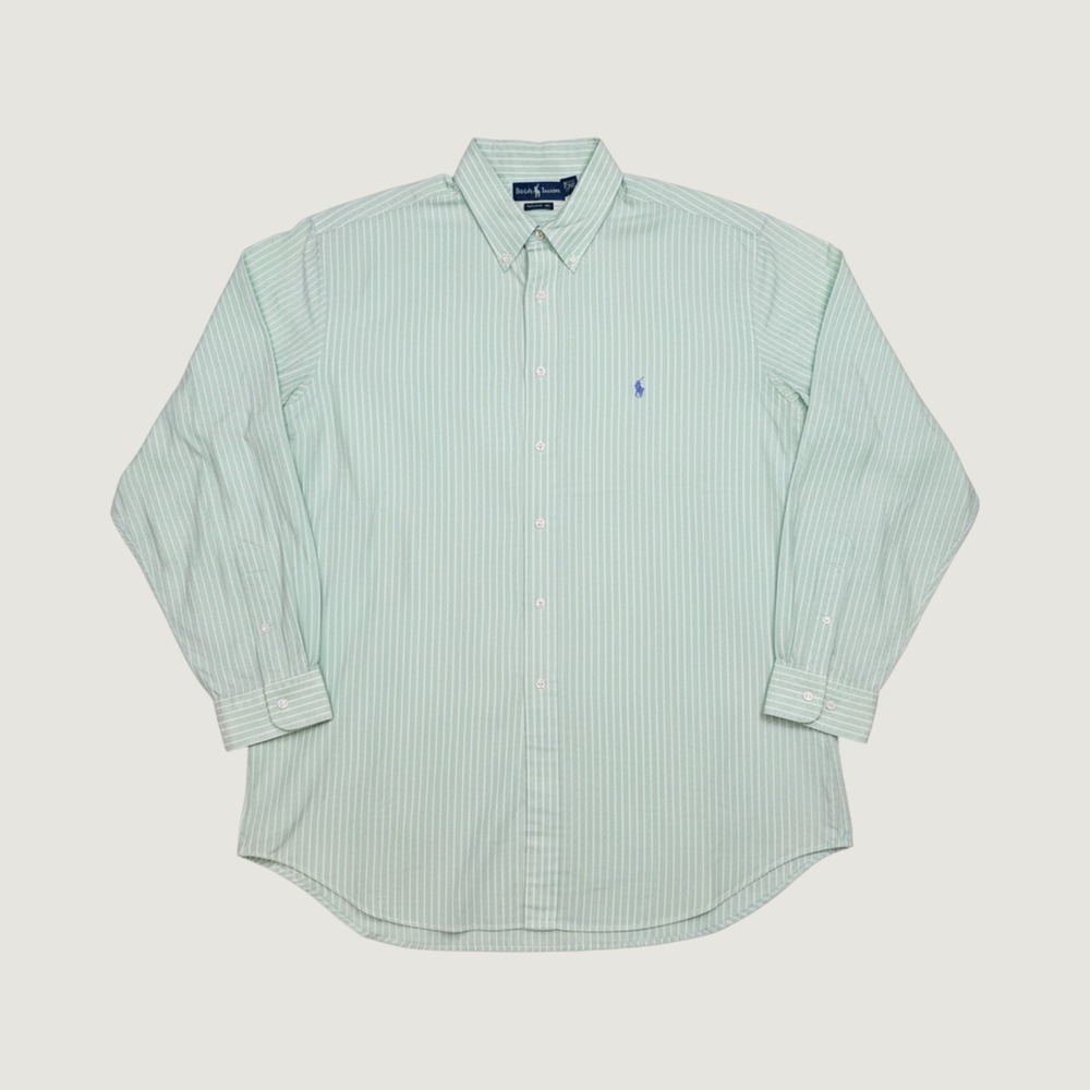 Ralph Lauren Shirt Mens XXL Classic Fit Green White Pinstripe Button Down GOOD